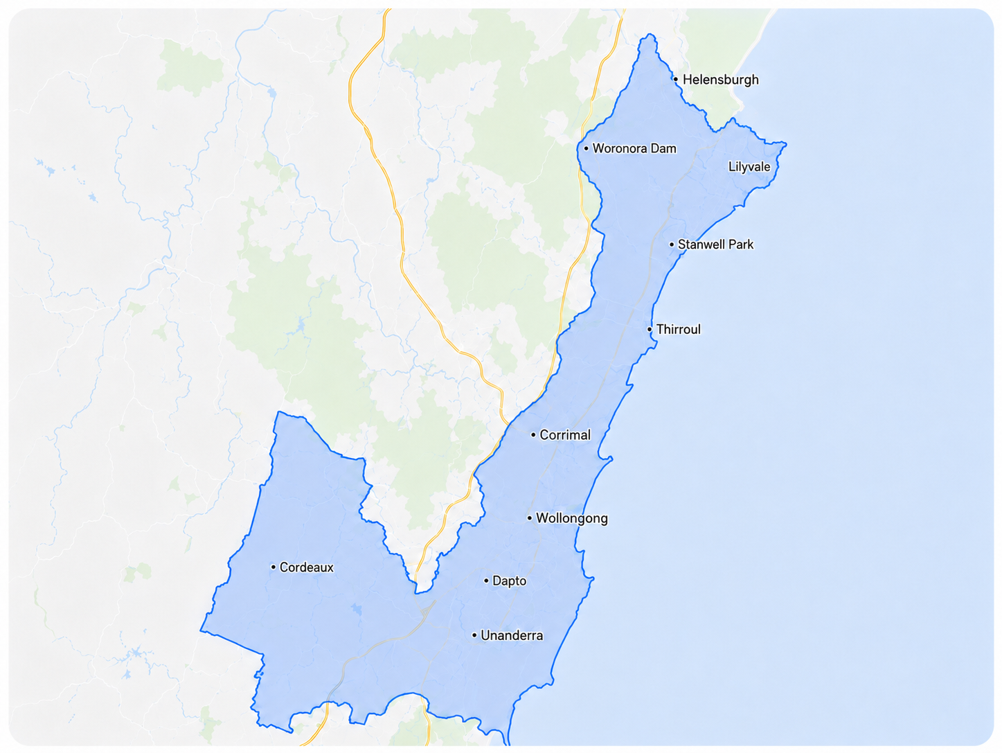 Wollongong Service Area Map